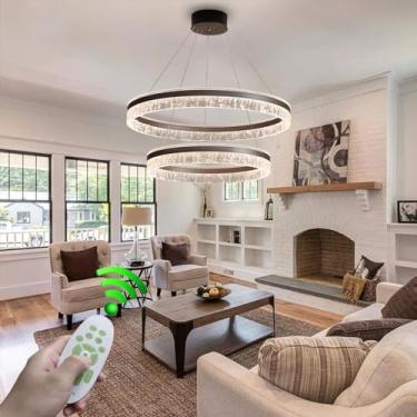 Imagem de Lustre moderno LED regulável para sala de estar, luminária pendente grande circular, luminária suspensa, mesa de jantar de alumínio, luz de teto, cozinha, sala de jantar, quarto, com control