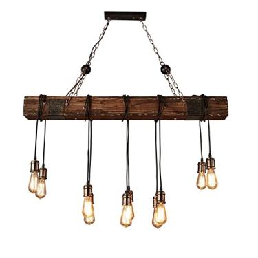 Imagem de Lustre moderno de 10 luzes, lustre retrô rústico de madeira, estilo fazenda, luz pendente de madeira envelhecida, luz de suspensão industrial vintage, linha ajustada para mesa de jantar, coz