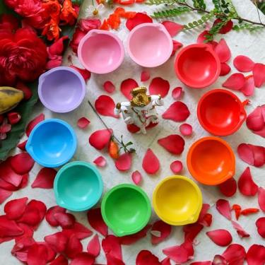 Imagem de Diwali Diya colorido para Pooja – 10 peças de cerâmica decorativa Diyas Candeeiro de óleo Diwali Presentes para amigos indianos Conjunto perfeito Diyas para Ritual Hindu Festivais de Casamento Templo
