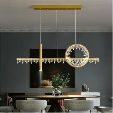 Imagem de WLHAZMWY Candeeiro pendente moderno cristal luzes pendentes sala de jantar restaurante café lustres dourados lâmpada longa decoração interna (ouro)