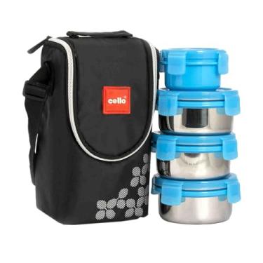 Imagem de Conjunto de lancheira Cello Max Fresh Click Aço, 4 peças, azul