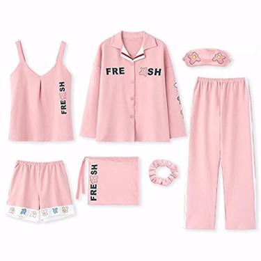 Imagem de ifgswopq Roupa de casa feminina, 7 peças, roupa de dormir, roupa de dormir, roupa de dormir casual, roupa de dormir, pijama estampado (1X)