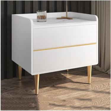 Imagem de Mesa de cabeceira inteligente, armário de cabeceira com gavetas com 2 mesinhas cinzas, simples e modernas, branco, fácil de montar