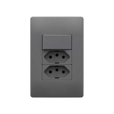 Imagem de Interruptor Simples e Tomada Dupla 2P+T 20A Fame Habitat Onix com Placa 4x2