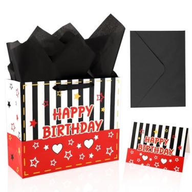Imagem de Kit de Sacolas para Presente, Sacolas Lembrancinhas em Vermelho e Preto com Papel Seda Cartão Envelope Tema Desenho Animado para Decoração Aniversário Casamentos Aniversários