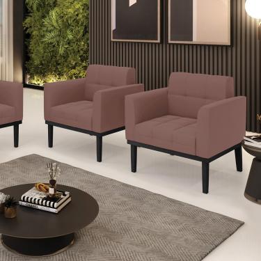 Imagem de Kit 2 Poltronas Decorativas Karen Pés Fixo em Madeira Preto Veludo Rose G19 - Gran Belo