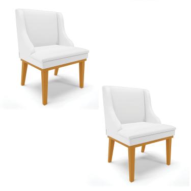 Imagem de Kit 02 Cadeiras de Jantar Liz Corino Branco Base Fixa Madeira Castanho - D'Rossi