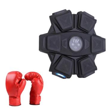 Imagem de oshhni Alvo de parede para máquina de boxe musical, almofada de soco, alvo de parede para boxe musical eletrônico com luvas, para prática em academia interna, Luvas Pretas para Adultos