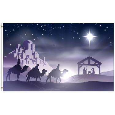 Imagem de ShineSnow Paisagem de Inverno História de Cena de Natal Bandeira de 3 x 5 pés, Poliéster Costura Dupla com Ilhós de Latão 3 X 5 Ft Bandeira para Decoração Externa Interna