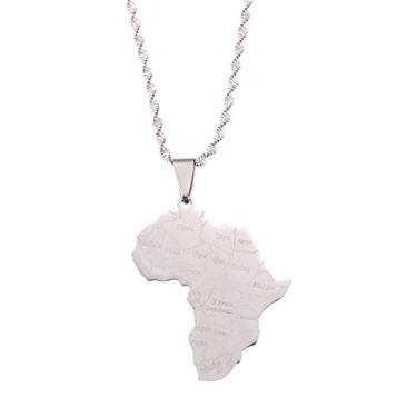 Imagem de Colar com pingente de mapa da África em aço inoxidável masculino e feminino, joia africana hip hop, Aço inoxidável