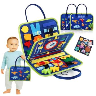 Imagem de Maleta Educativa Infantil Montessori Brinquedo Sensorial com Atividades de Coordenação Motora, Fechos, Zíper, Relógio e Figuras de Dinossauro