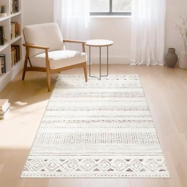 Imagem de Tapete de sala de estar 7,5 x 12 cm: Tapetes macios laváveis à máquina boho marroquinos para quarto embaixo da mesa de jantar - Tapete de piso interno morden neutro antiderrapante para decoração de