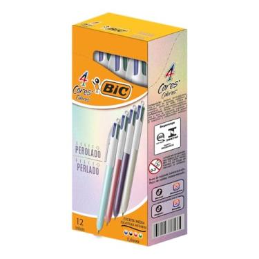 Imagem de 530022 - Caneta Escrita Média Retrátil, 4 Cores Efeito Perolado, Corpo Perolado, BIC, 12 Unidades Sortidas