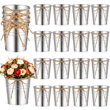 Imagem de Otoolling 12 peças de vaso de fazenda de 9 cm, vaso de flores vintage com laço de barbante, baldes de metal rústico para mesa de centro de mesa, casamentos, decoração de casa (cor de ferro)