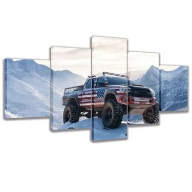 Imagem de 5 peças de caminhonete vermelha, montanha nevada off road impressão em tela, pintura de arte de carro para sala de estar concessionária de carros (Art-4, Pequeno 40X20 polegadas sem moldura)