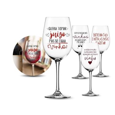 Imagem de 1 Taça De Vinho Cristal 510ml Resistente Estampada Grande Com Frases Minimalista Presente Luxo (Juizo)