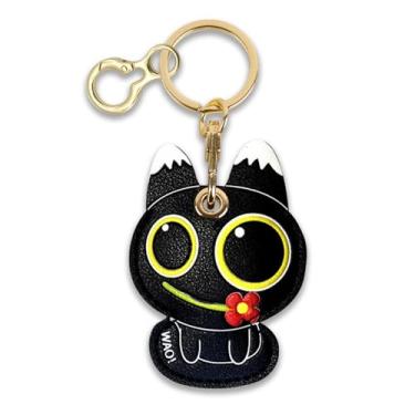 Imagem de Capa de couro compatível com Apple AirTag, linda capa protetora para AirTag com chaveiro, localizador de chaveiro oculto antiarranhões, rastreador GPS para carteira, chaves, bolsa (gato)