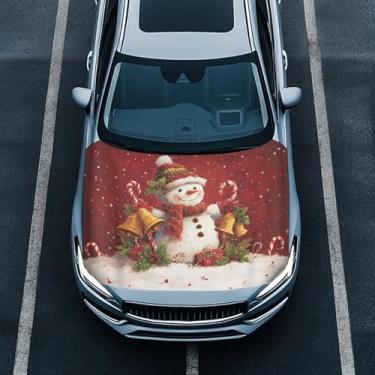 Imagem de Gearider Capa de capô de carro boneco de neve de Natal Sino de Natal tecidos elásticos capa de capô de carro proteção vermelha acessório automotivo serve para a maioria dos carros sedãs