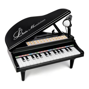 Imagem de Piano Infantil Teclado Musical Eletrônico Preto Com Pedestal Brinquedo Educativo 1504A Para Crianças Sons E Ritmos Divertidos Desenvolvimento Musical