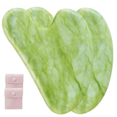Imagem de 2 ferramentas faciais para Gua Sha, pedra de jade natural para Guasha, bastões de massagem manual para esculpir a linha do queixo e reduzir inchaço, ferramenta de massagem facial, ferramenta de