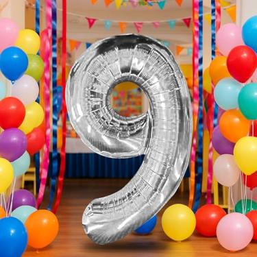 Imagem de Balão de prata número 9 de 81 cm para decoração de 9º aniversário, balões autoinfláveis com número de folha de creme de 0 a 9, balão de hélio de areia branca para meninos, meninas, mulheres, homens