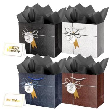 Imagem de Linda bolsa de presente com alça de papel de seda para meninas, meninos, homens, mulheres, festa de aniversário só para você, pacote com 4, 23 cm