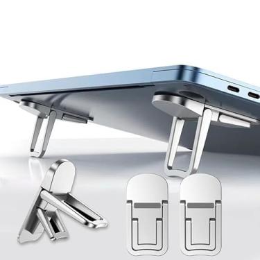 Imagem de 2 peças de suporte dobrável para laptop, suporte de teclado portátil para computador com 2 ângulos ajustáveis, suporte autoadesivo invisível para notebook e elevador de teclado para mesa (prata)