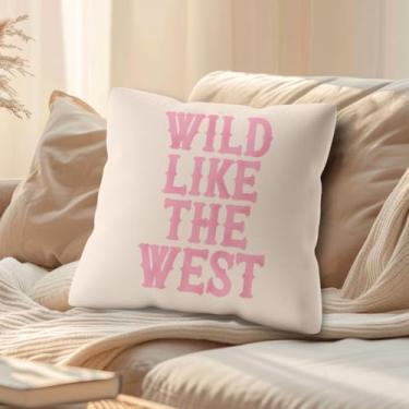 Imagem de Capas de almofada Coquette com laço rosa, estilo faroeste, 45,7 x 45,7 cm, decoração de quarto de cowgirl, decoração de quarto de coquette, capas de travesseiro rosa da moda do oeste selvagem para