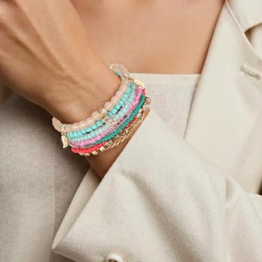 Imagem de Pulseira elástica Boho com contas coloridas empilháveis de contas de cristal modernas bijuterias presentes para mulheres, F, Aço inoxidável, Sem Pedra Preciosa