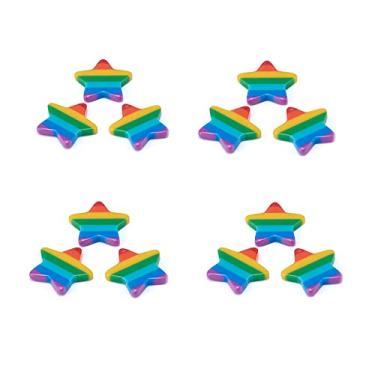 Imagem de Pingentes de estrela arco-íris listrados de plástico com 10 pingentes de brincos coloridos de estrela cintilante para fazer joias faça você mesmo, acessório de enfeite de chaveiro