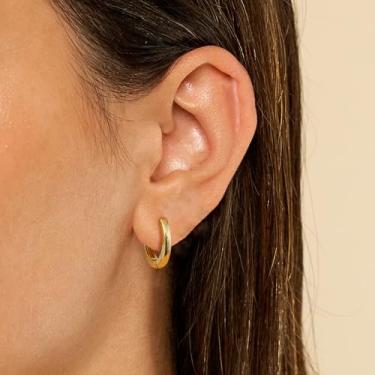 Imagem de Brincos de argola de prata/ouro, banhados a ouro 16 k, pequenos brincos de argola para mulheres, standard, Latão, Sem pedra preciosa