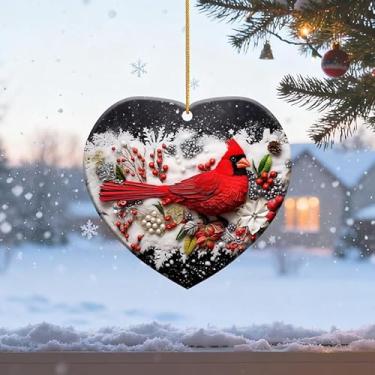 Imagem de 1 placa decorativa acrílica de 8,5 cm, ótimos presentes para amigos e familiares, aniversário, dia de ação de graças, ano novo, decoração de árvore de Natal (pássaro vermelho)