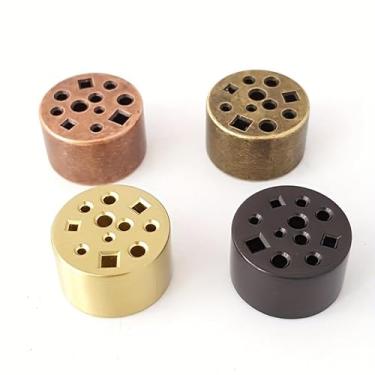 Imagem de 1 peça base de incenso estável anti-ponta com 11 furos, suporte de liga de zinco pesada, bastão, cone e incenso redondo para casa, escritório e meditação, marrom