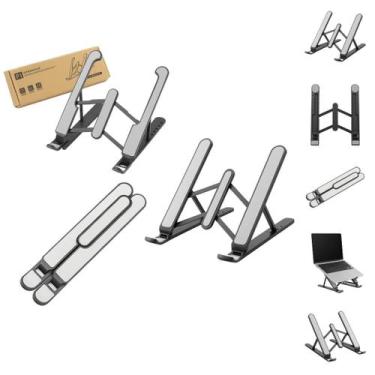 Imagem de Kit 3 Suportes para Notebook Preto com Design Ergonômico e Nota Fiscal