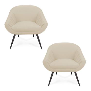 Imagem de Kit 02 Poltronas Giovana Linho Grosso Bege A19 Pés Palito De Ferro