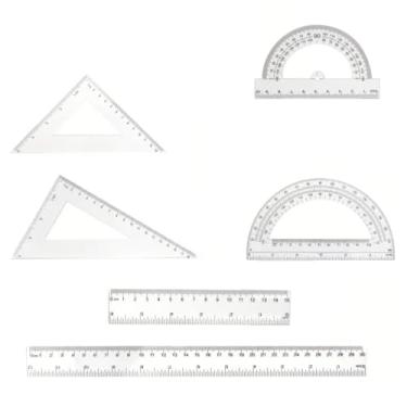 Imagem de Conjunto geométrico de 6 peças de régua – Ferramenta de desenho e medição de plástico transparente para desenho de precisão, escola e projetos de arte