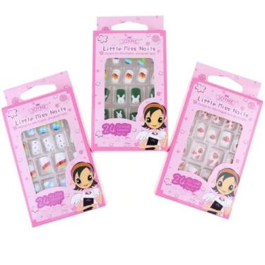 Imagem de Kit com 12  Unhas Postiças Infantil Desenhada + cola Adesivo - Bw Cosm