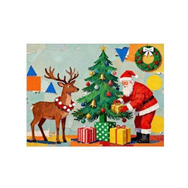 Imagem de Natal Quadro em tela-Homem veado árvore coloridos-Imagem moderna decoração casa-Pôster impressões para sala estar 60x80cm24x31in Sem Moldura