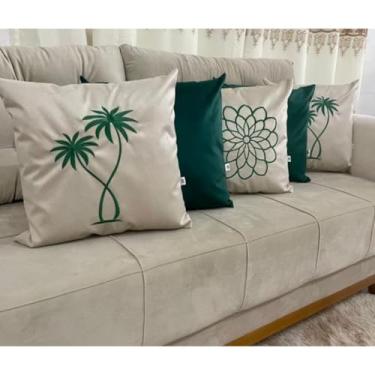 Imagem de Kit 5 Capas de Almofadas Decorativas 45x45cm em Tecido Suede com Bordado e Zíper Invisível – Sofá, Cama e Poltrona(VERDE C/DUPLO)