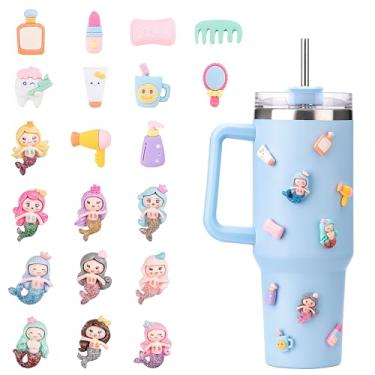 Imagem de Soledea Adesivos 3D para Stanley Cup, conjunto de banho de sereia, 20 peças, conta de mão tridimensional, garrafa de água, adesivos de geladeira para celular para acessórios de copo Stanley