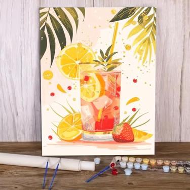 Imagem de Kits de pintura a óleo por números para adultos, bebidas, faça você mesmo, pintura a óleo por números, para adultos iniciantes em tela para decoração de parede de casa, presentes de aniversário de
