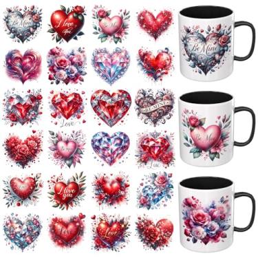 Imagem de DORSBABY Envoltório de copo UV DTF, 24 folhas Dia dos Namorados Sweet Floral Heart UV DTF Tumbler Wrap para canecas de vidro café, adesivos de transferência para garrafa de água DIY