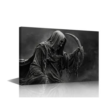 Imagem de Decoração de arte de parede Grim Reaper Holding a Scythe Amidst Mist Painting Pictures Print on Canvas Framed Wall Art Family Wall Decor Prints Wall Art Poster and Prints Artwork Wall Hanging Wall