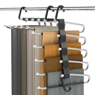 Imagem de Cabides para calças que economizam espaço – pacote com 2 organizadores de armário e cabides de jeans, cabides antiderrapantes de aço inoxidável, suporte de cachecol para calças, jeans, leggings