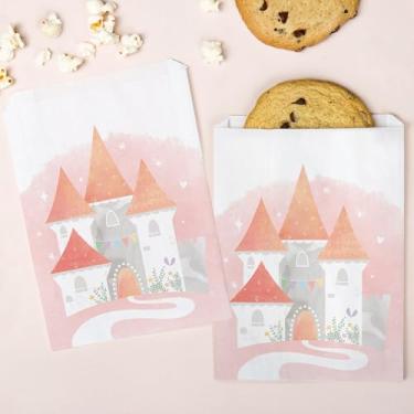 Imagem de Sacos de petiscos de papel princesa, lembrancinhas individuais de doces para festa de aniversário para meninas, sacos de sanduíche de papel branco à prova de gordura - 25 unidades