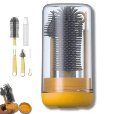 Imagem de Kit Escovas de Limpeza 4 em 1 Mamadeira Garrafa Copo Bebe Criança Higiene Limpeza Bolsa Mala Passeio Viagem Seguro