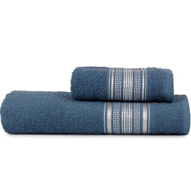 Imagem de Jogo De Toalhas Banho E Rosto Rubi 280g-m² 98% Algodão Atlântica Azul Estrelar