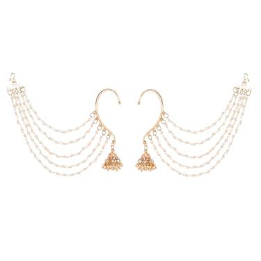 Imagem de Touchstone Brincos femininos de moda indiana de Bollywood feitos à mão com lindo corte de strass cintilante de pérolas falsas elegantes em tom de ouro antigo ou branco., Extra Long (3.50 inches