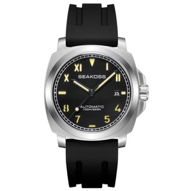 Imagem de SEAKOSS Relógio automático 40 mm Seagull ST1612 Movimento 10 ATM Relógio de mergulho masculino com calendário safira luminoso relógio mecânico, Preto