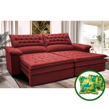 Imagem de Sofá Retrátil E Reclinável 2,52m Molas Ensacadas Cama Inbox Alemanha Viscoelástico Velusoft Vermelho
